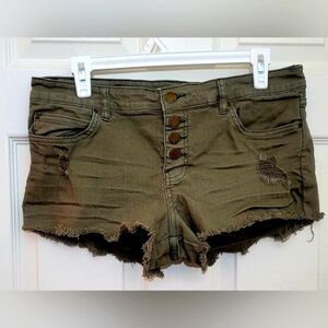 Billabong Casual Frayed Hem Shorts - Olive Green